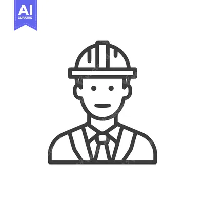 Minimalist Engineer or Architect Line Icon with Hard Hat and Tie