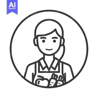 Smiling Woman in Apron with Fresh Produce Icon: Clean Line Art Avatar
