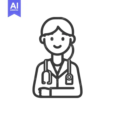 Aset premium populer: Friendly Female Physician with Stethoscope, a Minimalist Line Art Icon