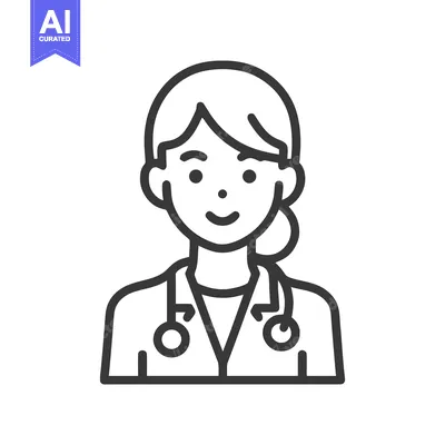 Smiling Female Doctor Line Art Icon with Stethoscope, Professional Hea