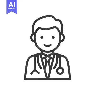 Aset premium populer: Smiling Male Doctor Icon with Stethoscope, Clean Line Art for Healthca