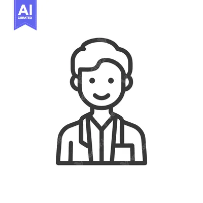 Aset desain premium: Smiling Male Professional in Lab Coat, a Minimalist Bust Portrait Line
