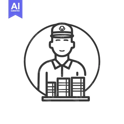 Uniformed Professional with Cityscape Model, Minimalist Line Art Icon