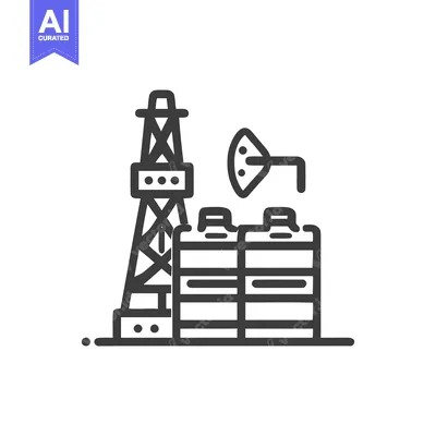 Oil Industry Complex Line Icon with Derrick, Pumpjack, and Storage Tan