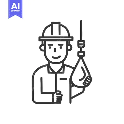Smiling Construction Worker Operating a Crane Lever, Minimalist Line A