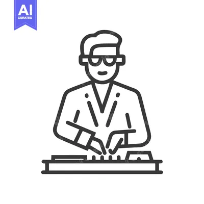 Modern Line Art Icon of a DJ with Glasses at a Mixing Console