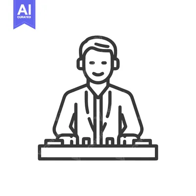 Minimalist Line Icon of a DJ with Headphones at a Mixing Console