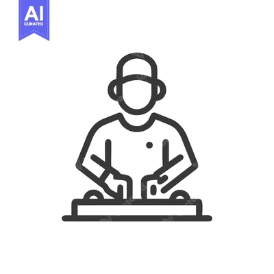Minimalist Line Icon of a DJ with Headphones Mixing on Decks
