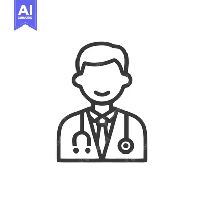 Aset desain premium: Friendly Male Doctor with Stethoscope, a Minimalist Outline Icon for H