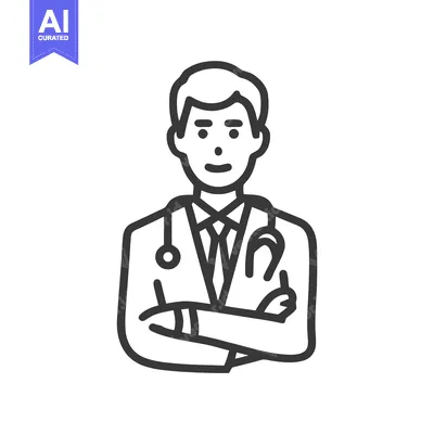 Aset premium populer: Confident Male Doctor with Crossed Arms, Minimalist Line Art Icon