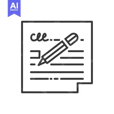 Aset premium populer: A black and white icon of a document with a pencil writing on it
