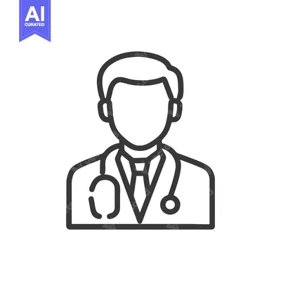 Aset desain premium: Modern Line Art Icon of a Male Doctor with Stethoscope and Tie