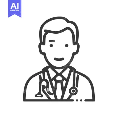 Aset desain premium: Friendly Male Doctor with Stethoscope, a Minimalist Line Art Icon