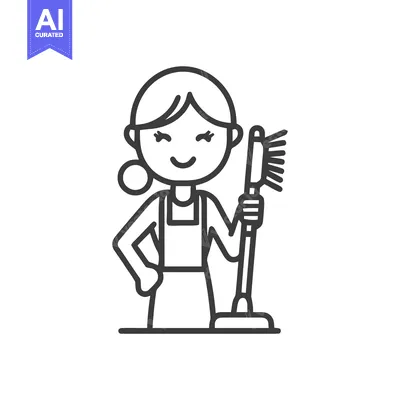 Smiling Housekeeper with Scrub Brush, Professional Cleaning Service Li