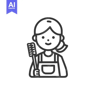 Popular premium asset: Friendly Cleaner Character with Apron and Brush Minimalist Line Icon
