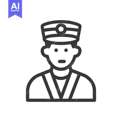 Aset desain premium: Minimalist Bellhop Icon with Uniform and Cap, Bold Line Art