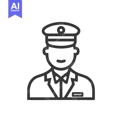Professional Chauffeur or Doorman Line Art Icon in Formal Uniform