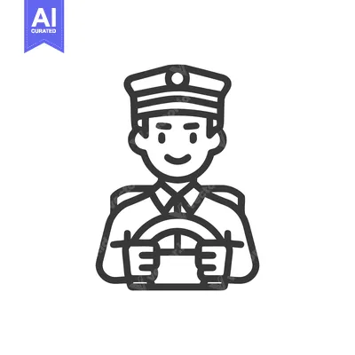 Friendly Chauffeur at the Wheel, a Minimalist Line Art Icon