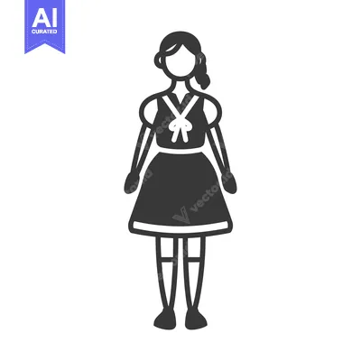 Premium design asset: A Black and White Icon of a Girl Wearing a Dress and Socks