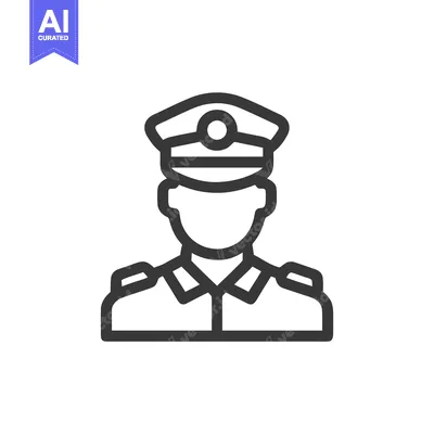 Aset premium populer: Monochrome Line Icon of a Uniformed Officer with Peaked Cap and Epaule