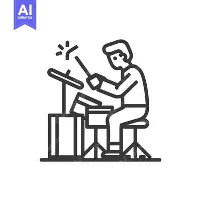 Dynamic Drummer in Action: Minimalist Line Art Icon Hitting a Cymbal