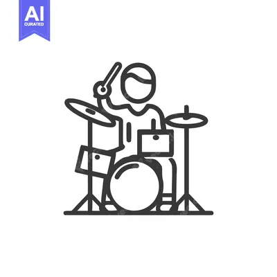 Dynamic Drummer Line Icon: Minimalist Musician Playing a Drum Kit