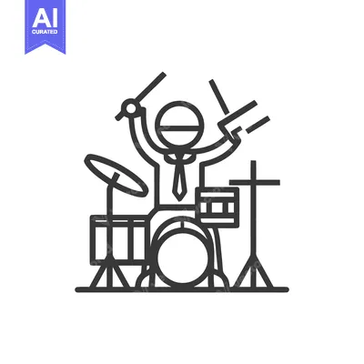 Corporate Rockstar: Energetic Drummer with Tie in Minimalist Line Art