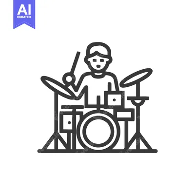 Modern Drummer Line Icon: A Minimalist Musician at a Percussion Kit