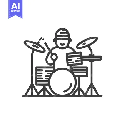 Stylized Drummer Line Art Icon Playing a Rhythmic Beat on a Minimalist