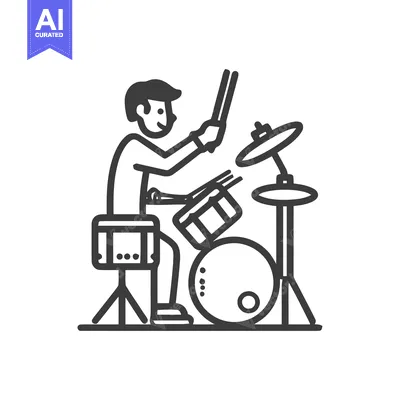 Dynamic Drummer in Action: A Clean, Modern Line Art Illustration