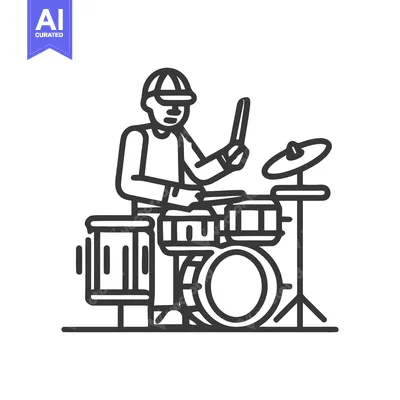 Bold Line Art Icon of a Cool Drummer Playing a Rhythmic Beat on a Drum