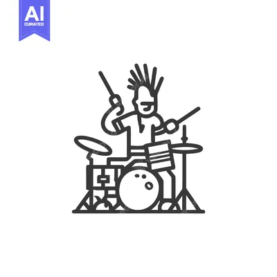 Energetic Punk Rock Drummer with a Mohawk in a Bold Line Art Style