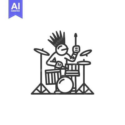 Rebellious Stick Figure Punk with a Mohawk Smashing the Drums