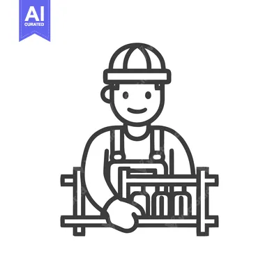 Friendly Worker in Overalls Carrying a Crate of Bottles, Minimalist Li