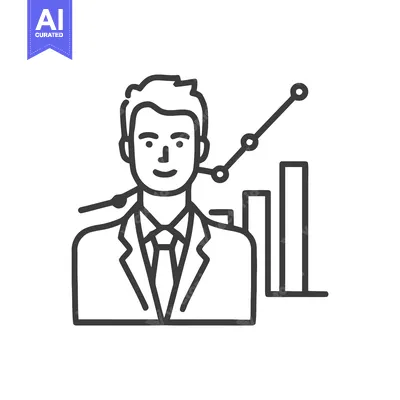 Aset premium populer: Clean Line Art Icon: Confident Businessman with Upward Trend Graph and