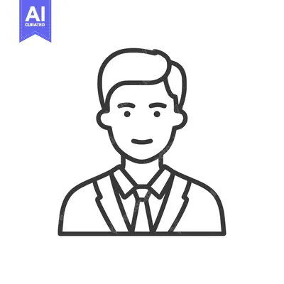 Aset desain premium: Minimalist Line Art Icon of a Smiling Professional Man in Suit and Tie