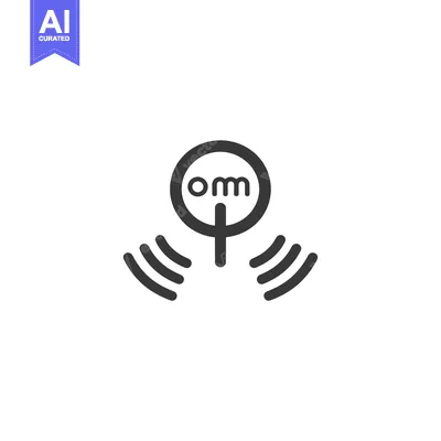 A black and white icon of an om symbol with sound waves