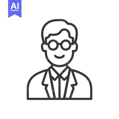 Aset premium populer: Smiling Professional Man with Round Glasses, Minimalist Line Art Icon