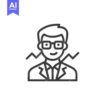 Aset desain premium: Smiling Analyst with Glasses and Data Graph, Professional Line Art Ico