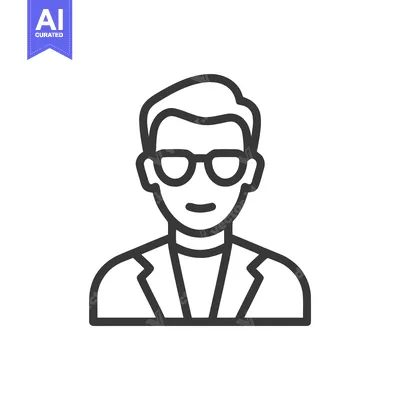 Premium design asset: Sleek Line Art Icon of a Professional Man with Glasses and Jacket