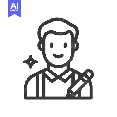 Aset premium populer: Friendly Male Writer or Student Icon with Pencil and Sparkle