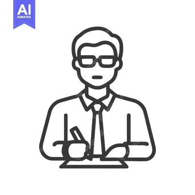 Aset premium populer: Professional man with glasses writing at a desk, minimalist line art i