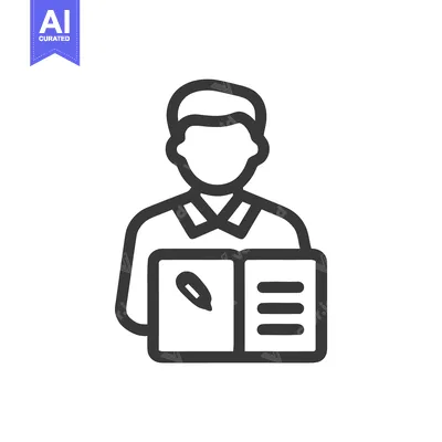 Modern Outline Icon of a Student or Writer Taking Notes in a Book