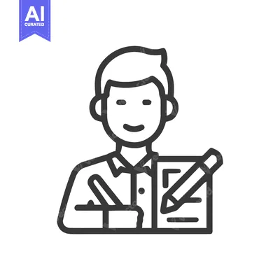 Minimalist Line Art Icon of a Man Writing on a Document with a Pencil