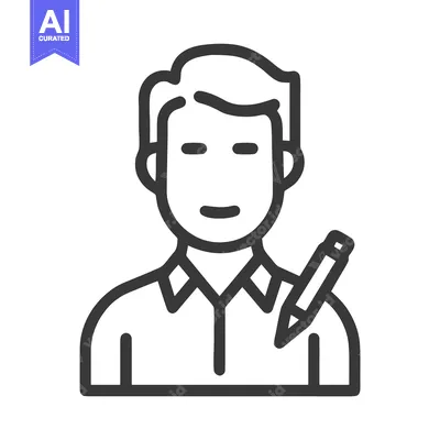 Aset premium populer: Modern Outline Icon of a Writer or Editor with a Pencil on a Shirt
