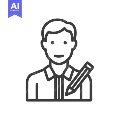Aset desain premium: Minimalist Line Icon of a Male Author or Student with a Pencil