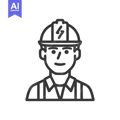 Aset premium populer: Professional Electrician Portrait Icon with Lightning Bolt Hard Hat