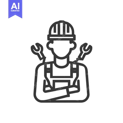 Premium design asset: Confident Mechanic with Crossed Arms and Wrenches Line Art Icon
