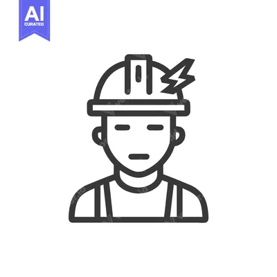 Aset premium populer: Electric Shock Hazard Icon: Dazed Worker in Hard Hat Line Art