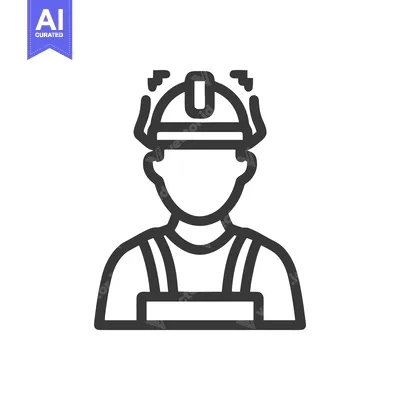 Aset premium populer: Smart Construction Worker Line Art Icon with Alert System Helmet